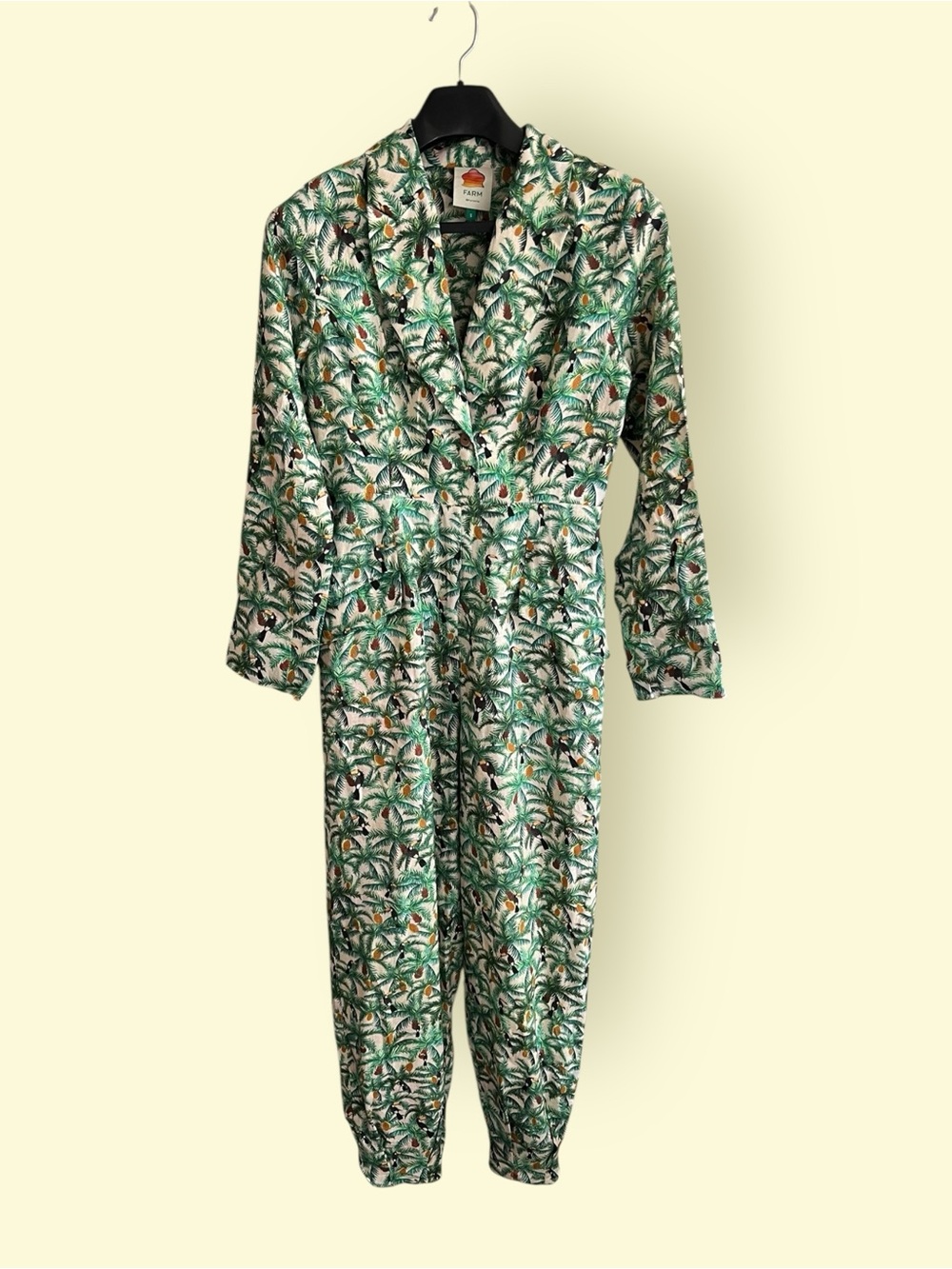 Anthropologie Farm Rio Linen Jumpsuit Sml Tropical Green Palm-Print - Gorgeous!